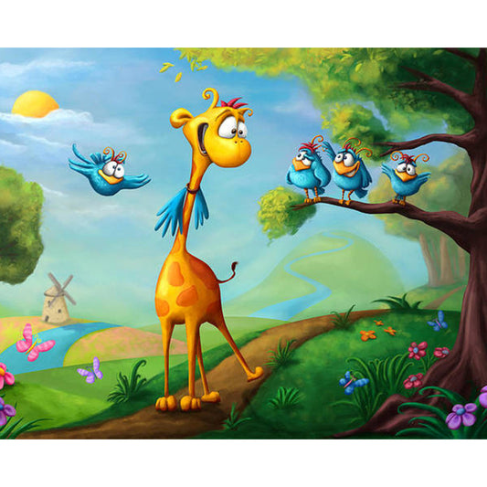 Cartoon Animal Giraffe And Bird - Full Round Drill Diamond Painting 40*50CM