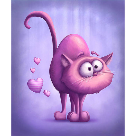 Cartoon Animal Pink Cat - Full Round Drill Diamond Painting 30*40CM