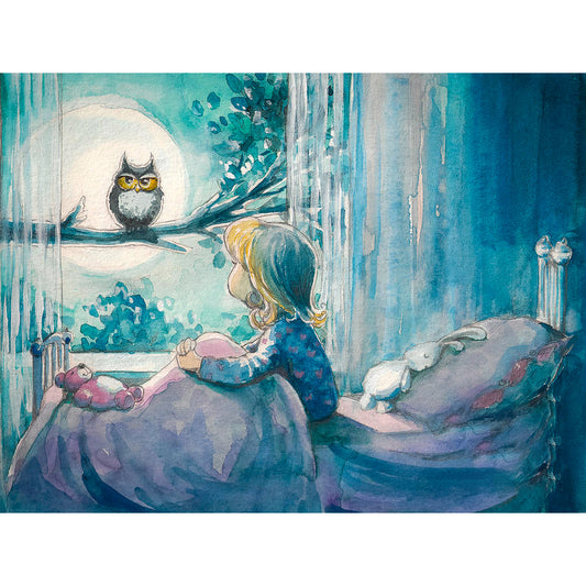 Owl With Girl - Full Round Drill Diamond Painting 40*50CM